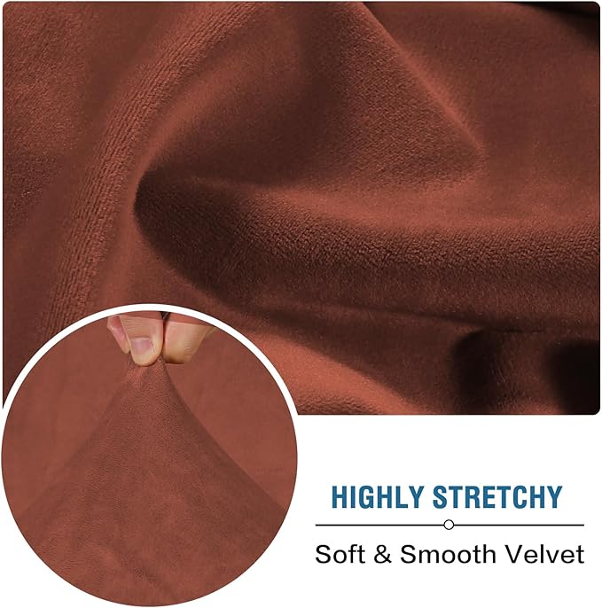 H.VERSAILTEX Velvet Stretch Couch Cushion Cover Plush Cushion Slipcover for Chair Cushion Furniture Protector Seat Cushion Sofa Cover(1 Piece Armchair Cushion Cover, Rust)-HomvellaHome