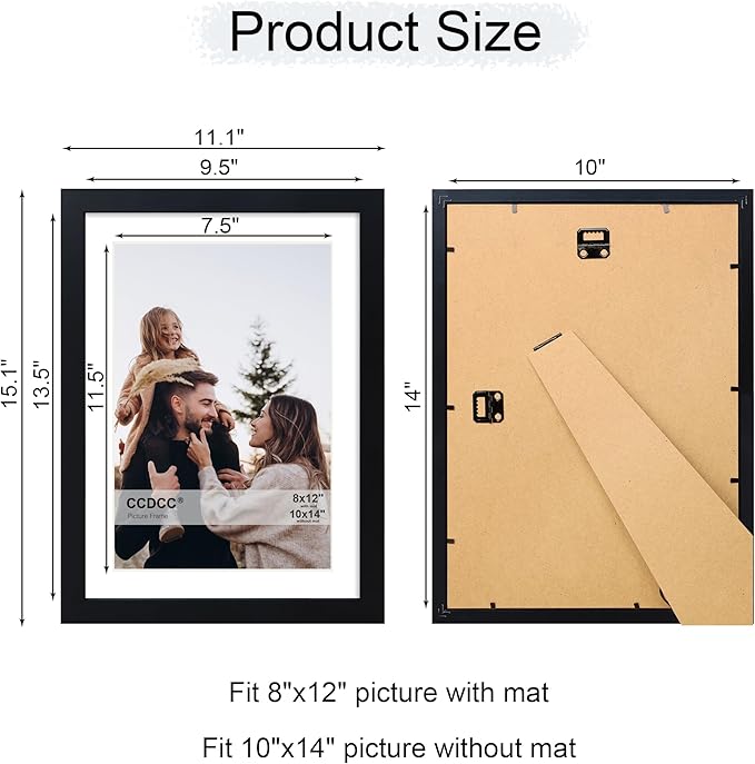 10x14 Picture Frame Set of 4, 10 x 14 Wood Photo Frames with Mat for 8x12 or 30x40cm Diamond Painting Art, Wooden Frame with Real Glass Cover for Wall and Tabletop Display,Black-HomvellaHome