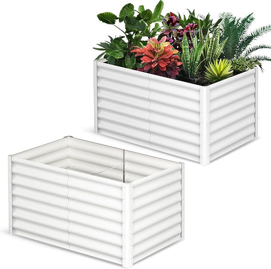 Galvanized Raised Garden Bed Outdoor, 2 Pcs 6x3x2FT Outdoor Large Planter Raised Beds Open Base with Safety Edge and Glove for Vegetables Flowers Ground Planter, White-HomvellaHome