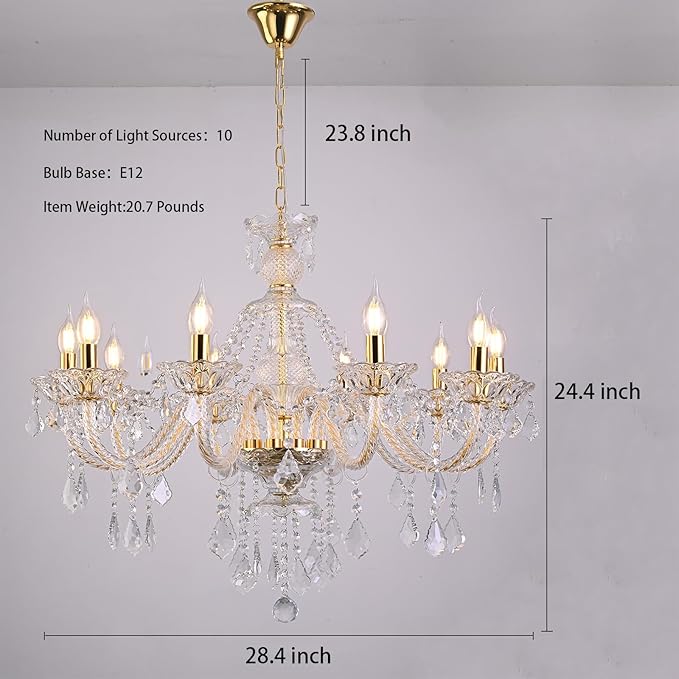 10-Light Crystal Chandelier Clear K9 Crystal Luxury Ceiling Light Fixture Flush Mount Pendant Lighting for Living Room Dining Room Bedroom Kitchen Hallway Entryway-HomvellaHome