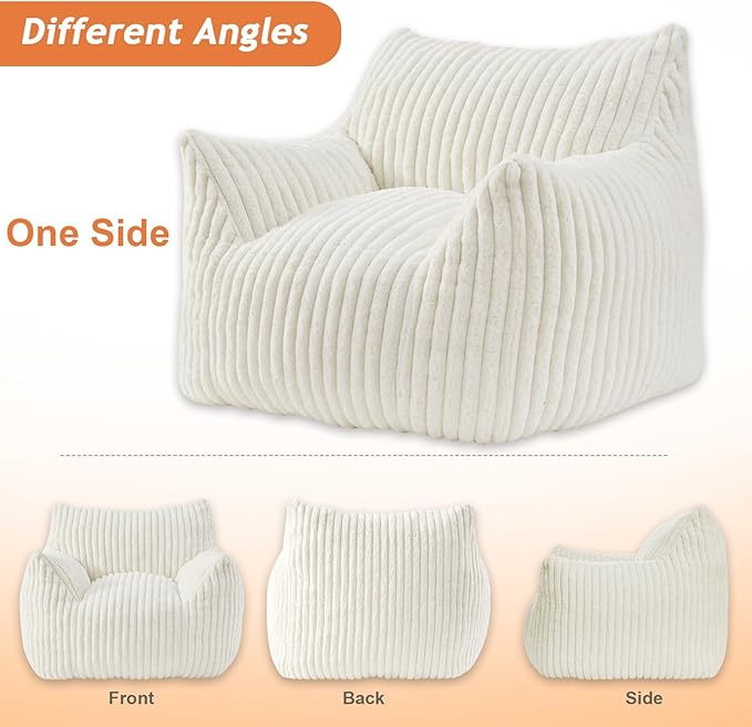 Giant Bean Bag Chairs for Adults with Filling Plush Fluffy Bean Bag Chairs for Teens with Armrests Comfy BeanBag Lazy Couch Sofa Chair for Bedroom Living Room Reading-HomvellaHome