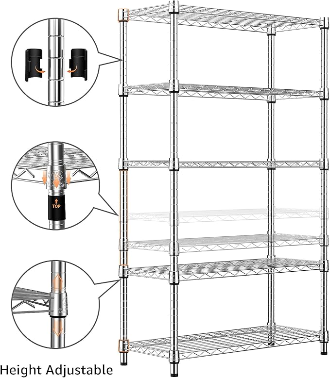 1250 lbs Steel Heavy Duty 5-Tier Utility Shelving Unit Steel Organizer Wire Rack for Home,Kitchen,Office,Chrome (13.7" D x 23.6" W x 62.4" H)-HomvellaHome