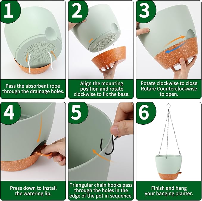 GARDIFE Large Hanging Planter, 12 inch Hanging planters for Indoor. Outdoor Plants, Self Watering Plant Pot, Plant Hanger, Green-HomvellaHome