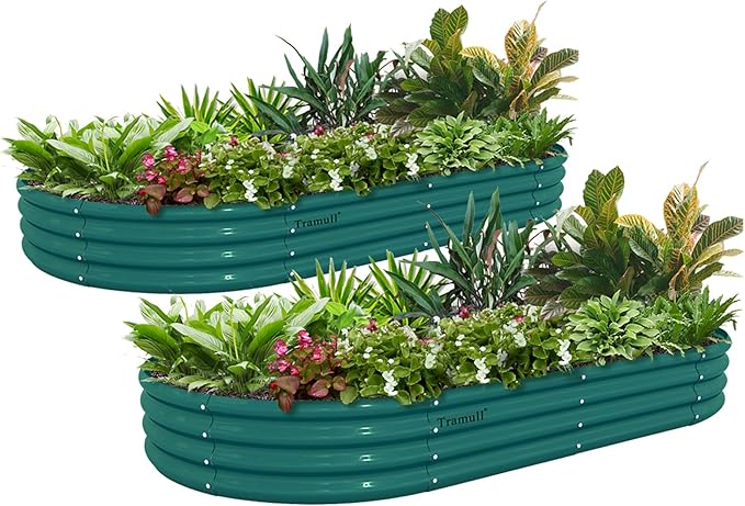 2 Pack 6x3x1FT Galvanized Raised Garden Bed Kit Oval Metal Ground Planter Box Outdoor Bottomless Planter Raised Beds for Vegetables Flowers Herbs Fruits, Green-HomvellaHome