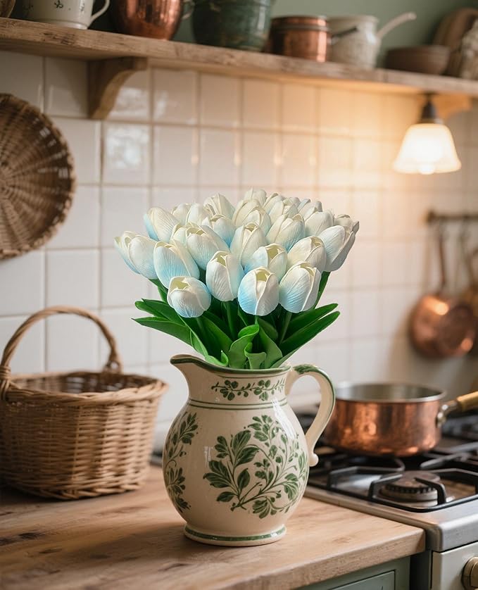 15 Pcs Fake Tulips Artificial Flowers Real Touch PU Faux Flowers Tulip Stems for Wedding Bouquet Floral Arrangement Home Party Office Decorations Mother's Day-HomvellaHome