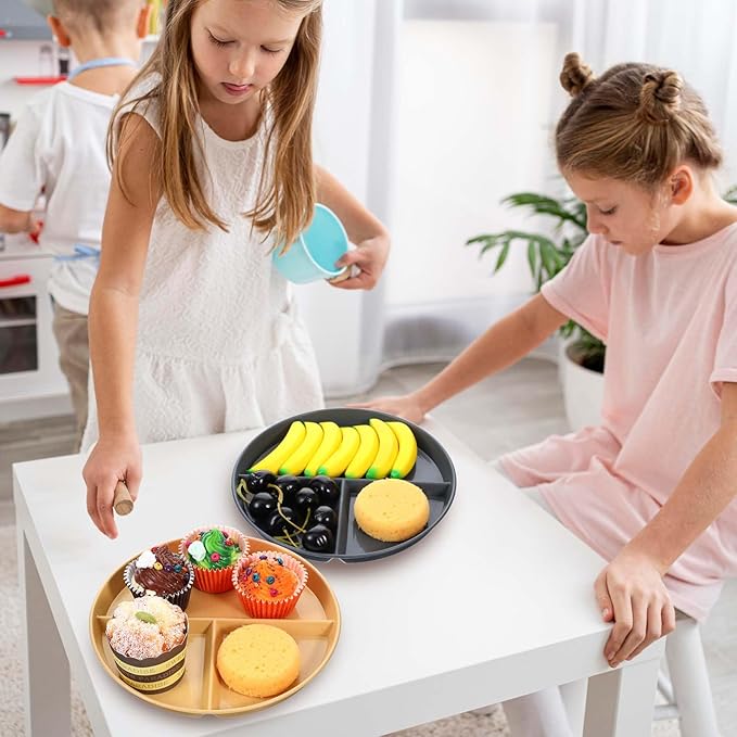 10 Pcs Unbreakable Divided Plates for Kids Adults, 9 Inch Round Portion Control Plate, 3 Compartment Plates with Dividers, Lightweight Reusable Dinnerware Portion Control Plastic, Dishwasher Safe-HomvellaHome