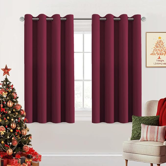 H.VERSAILTEX Christmas Blackout Curtains Premium Blackout Thermal Insulated Room Darkening Curtains for Bedroom/Living Room - Classic Grommet Top (2 Panels, Burgundy, 52 Inch by 45 Inch)-HomvellaHome