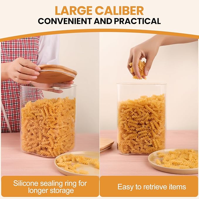 Glass Food Storage Jars 150 Set of 2,Glass Storage Containers Clear Glass Food Canister with Bamboo Lid Airtight For Serving Tea, Coffee, Flour, Sugar, Candy, Cookie, Spice and More (Square)-HomvellaHome