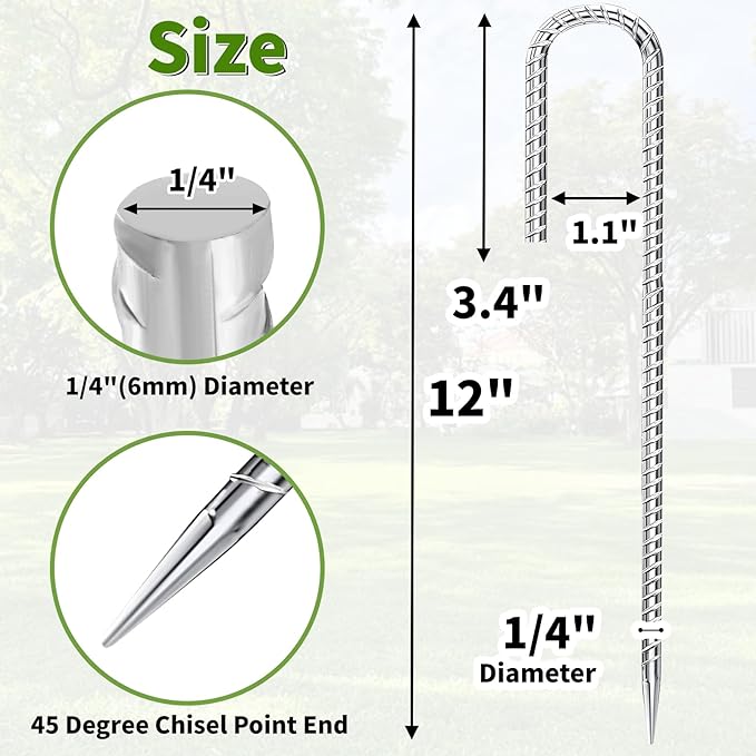 12 inch Stakes Heavy Duty 100-Pack J Hook Metal Fence Stake for Dogs Digging Tent and Outdoor Decorations Inflatables Rebar Metal Spikes for Ground-HomvellaHome