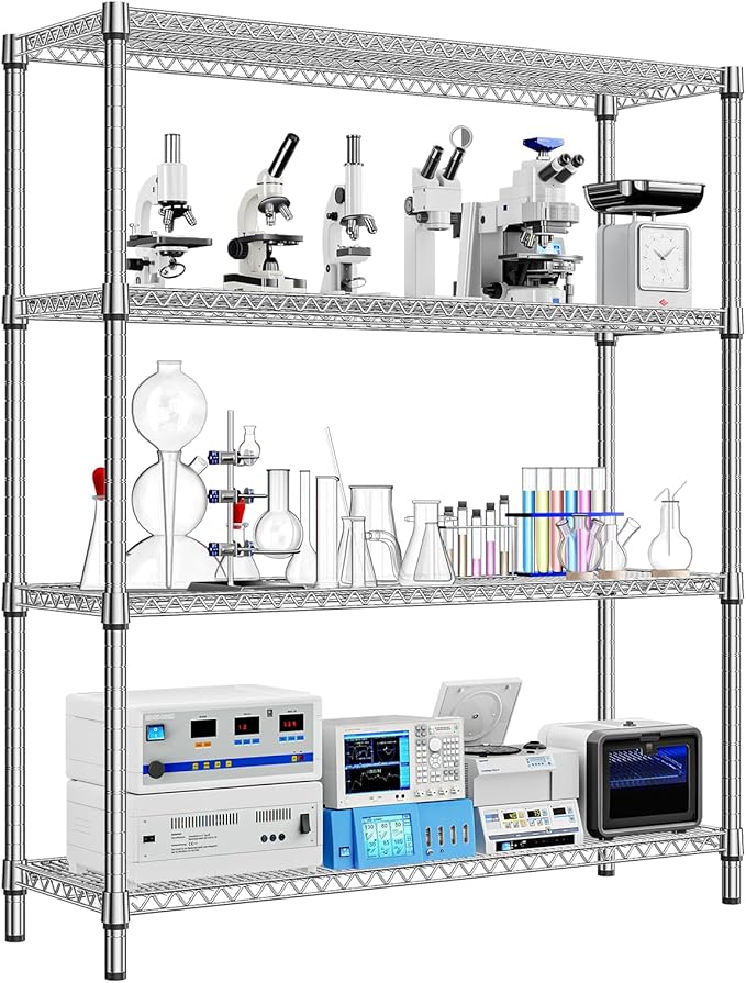 1760 LBs 4 Tier Storage Rack Metal Wire Shelving Unit, Storage Standing Shelf Organizer for Laundry Bathroom Kitchen Pantry Garage Utility Room, Chrome 17.7" D x 59.1" W x 70.4" H-HomvellaHome