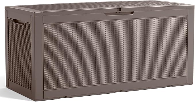 100 Gallon Resin Deck Box, Lockable Patio Outdoor Storage Box for Furniture, Garden Tools and Tools Storage, Waterproof Outside Storage Boxes - Grey-HomvellaHome