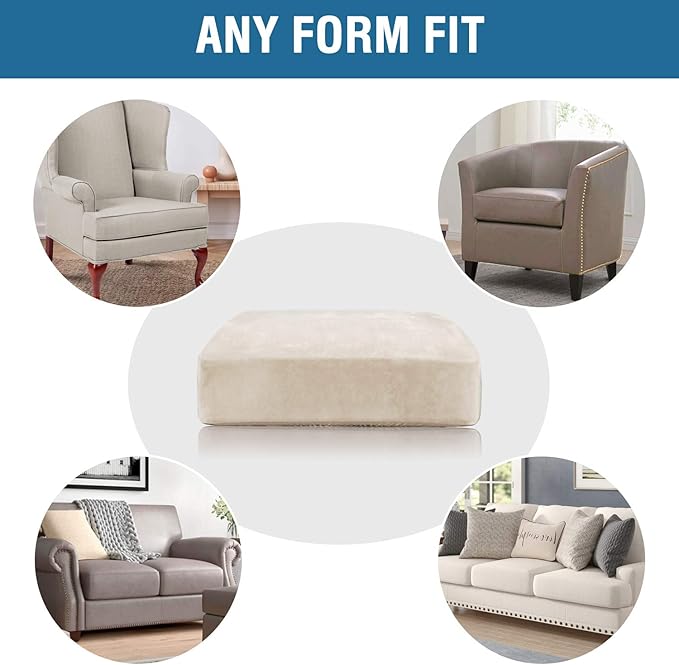 H.VERSAILTEX Velvet Stretch Couch Cushion Cover Plush Cushion Slipcover for Chair Cushion Furniture Protector Seat Cushion Sofa Cover (1 Piece Armchair Cushion Covers, Ivory)-HomvellaHome