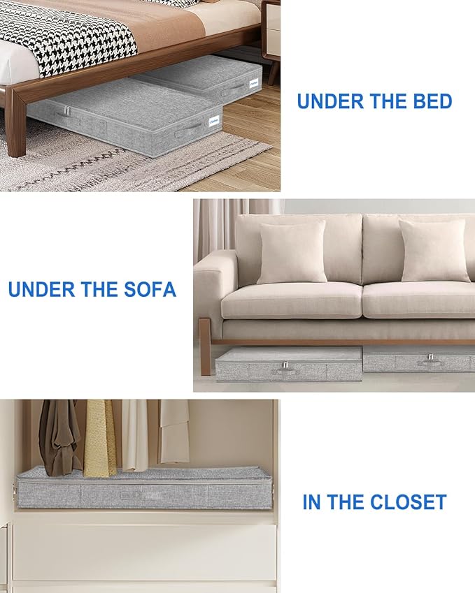 2 Pack Low Profile Under Bed Storage Containers 4.5 Inch Height, Shallow Underbed Couch Storage Organizer With Sturdy Sidewalls/Bottom, Thin Underbed Storage Bins For Clothes Dorm Dresser Sofa- Grey-HomvellaHome