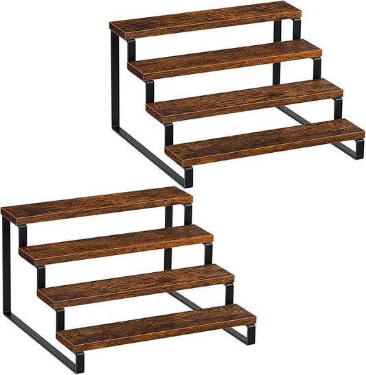 Giikin 4 Tier Spice Rack, Set of 2 Wooden Spice Rack for Countertop, Kitchen Counter Storage Shelves Cupcake Stand Holder Display Stand, Rustic Brown-HomvellaHome
