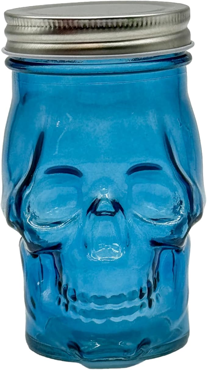 Generic 14 oz Colorful Skull Glass Mason Jar – Mix & Match 7 Vibrant Colors, Large & Durable! (Blue)-HomvellaHome