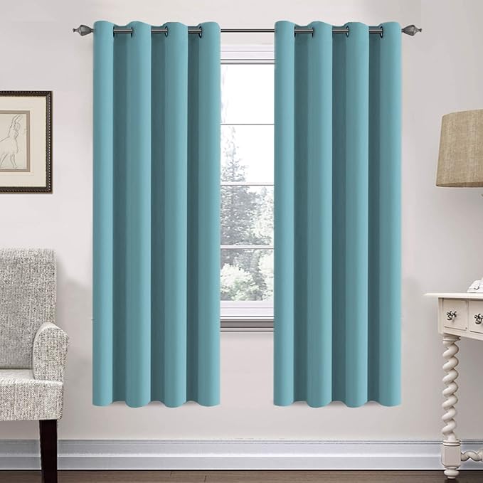 H.VERSAILTEX Insulated Thermal Blackout 52 x 72 Inch Long Curtain Panels Pair - Nickel Grommet Window Drapes for Bedroom/Living Room (Solid Aqua,Set of 2)-HomvellaHome