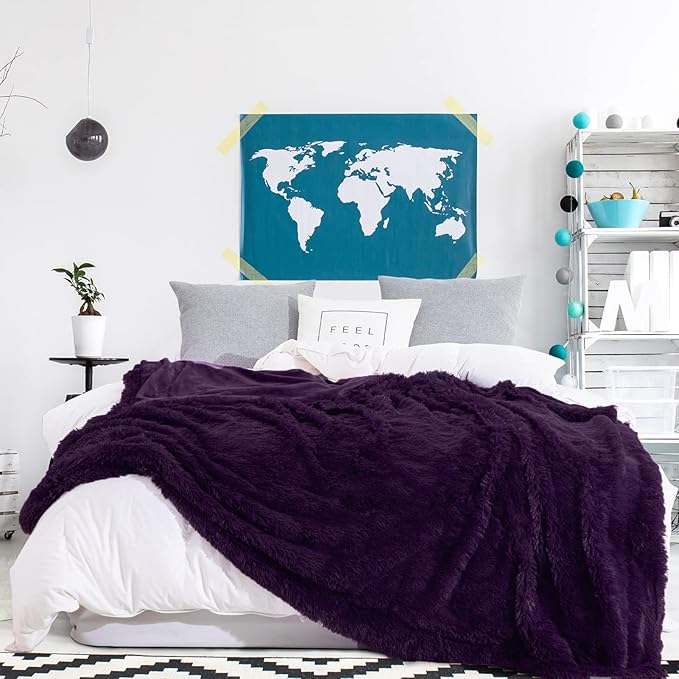 GONAAP Fuzzy Faux Fur Throw Blanket Purple Super Soft Cozy Plush Fuzzy Shaggy Blanket for Couch Sofa Bed (Purple, Throw(40"x50"))-HomvellaHome