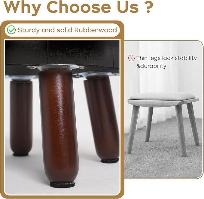 13in Small Foot Stool Ottoman, Round Faux Leather Foot Rest, Footstool Ottomans with Rubber Legs Under Desk, Footrest for Couch, Living Room, Bedroom, Office, 13''L x 13''W x 10.2''H, Black-HomvellaHome