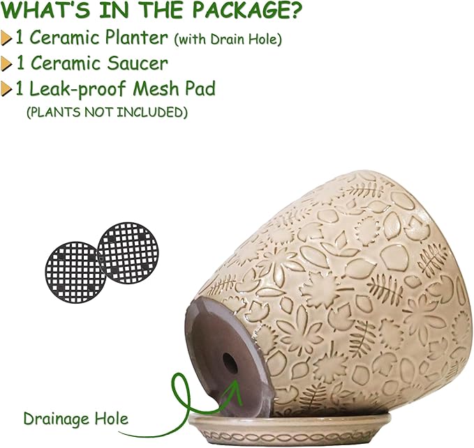 10inch Retro Ceramic Planter with Drainage Hole and Saucer for Multiple Plants, Indoor-Outdoor Garden Pots for Succulent, Orchid, and Flower (Fits Inner Pots Up to 9 Inch, Retro Peach)-HomvellaHome