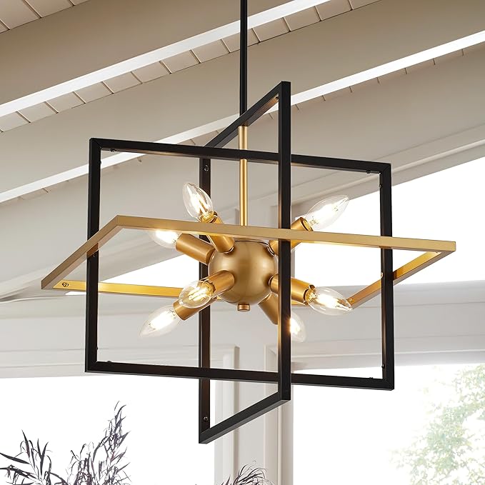 18.9'' Black Gold 8-Light Sputnik Chandelier Modern Industrial Adjustable Hanging Geometric Pendant Light Fixture for Entryway Foyer Stairway Hallway Bedroom Living Room Kitchen Island-HomvellaHome