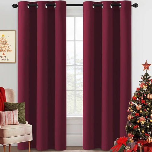 H.VERSAILTEX Christmas Curtains for Bedroom Thermal Insulated Room Darkening Living Room Curtains 84 Inch Long Grommet Privacy Protection Window Curtain Panels/Drapes for Nursery, 2 Panels, Burgundy-HomvellaHome
