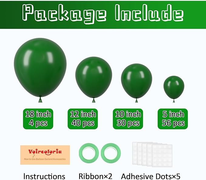 130pcs Dark Green Balloons Different Sizes 18" 12" 10" 5" Hunter Green Balloons for Birthday Dinosaur Baby Shower St. Patrick's Day Summer Jungle Forest Safari Party Decorations-HomvellaHome