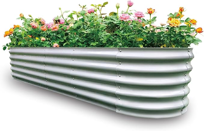 Gardmax Galvanized Raised Garden Bed, Lightweight Planter Boxes Outdoor with Easy Assembly, Large Garden Bed for Vegetables, Fruits, Flower Silver 8FT-HomvellaHome