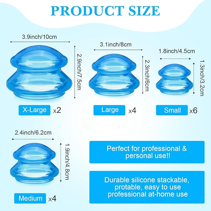 Geiserailie 16 Pcs 4 Sizes Cupping Therapy Set Silicone Cupping Massage Cups Professional Chinese Therapy Cup Vacuum for Body Muscle Nerve(Blue)-HomvellaHome