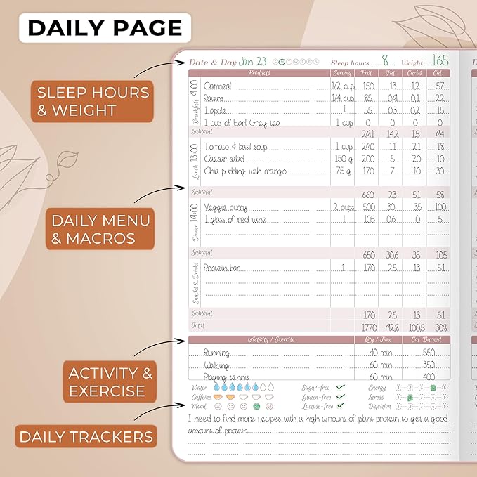 GoGirl Food Journal & Wellness Planner –– Diet & Fitness Diary – Nutrition Journal with Meal, Exercise & Weigh Loss Tracker, A5 (Rose Gold)-HomvellaHome