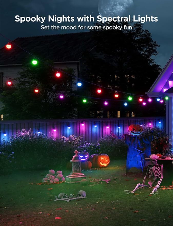 Govee Smart Outdoor String Lights 2, 48ft Outdoor Lights with Dimmable Warm White LED Bulbs, 47 Scene Modes for Patio, Backyard, Balcony, IP65 Waterproof, Works with Alexa, App Control-HomvellaHome