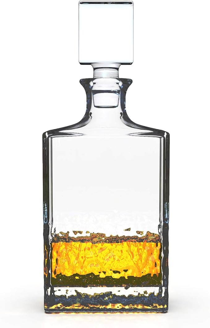 Glass Decanter with Airtight Geometric Stopper - Whiskey Decanter for Wine, Bourbon, Brandy, Liquor, Juice, Water, Mouthwash. Italian Lead-Free Glass (700ml/Crushed Ice)-HomvellaHome