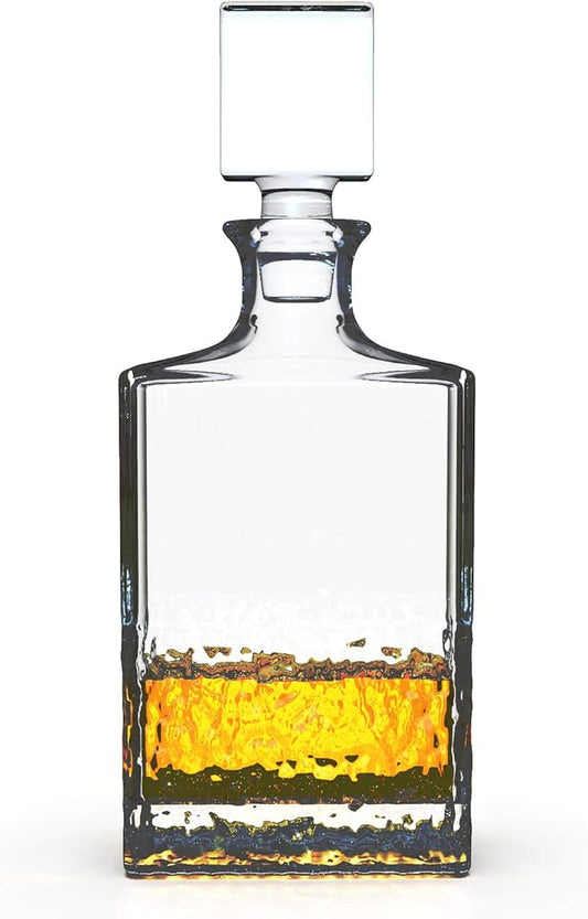 Glass Decanter with Airtight Geometric Stopper - Whiskey Decanter for Wine, Bourbon, Brandy, Liquor, Juice, Water, Mouthwash. Italian Lead-Free Glass (700ml/Crushed Ice)-HomvellaHome