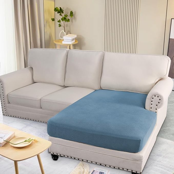 H.VERSAILTEX Super Stretch Individual Chaise Cover Sectional Couch Covers for L Shaped Sofa Both Left/Right Featuring Thick Jacquard Textured Twill Fabric (1 Piece Chaise Cover, Dusty Blue)-HomvellaHome