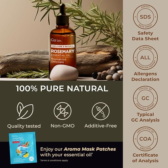 Gya Labs Rosemary Essential Oil for Hair - Huge 4 Fl Oz - 100% Pure Natural Rosemary Oil for Scalp, Diffuser, Skin, Aromatherapy & Candle Making Scent-HomvellaHome