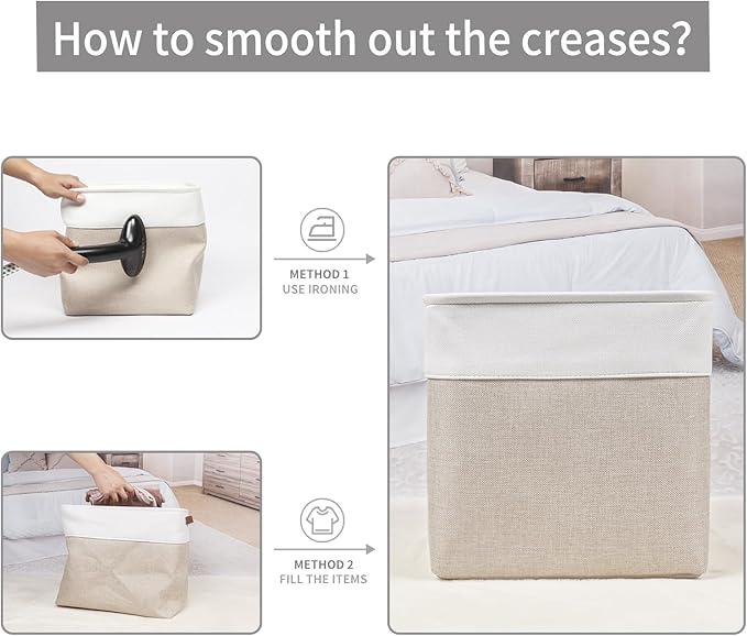 13x13 Cube Storage Bins, Collapsible Fabric Storage Box, 4 Pack Closet Baskets with Handles for Organizing, Shelf, Toys, Clothes, Home, Office, Nursery (Beige&White)-HomvellaHome