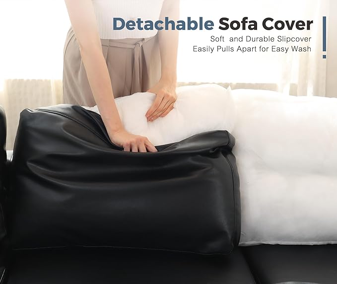 118.5" Faux Leather Modular Sectional Sofa, U Shaped Couch Set for Living Room, Large 8-Seater Comfy Cloud Couches with Storage Seat DIY Combination - Black-HomvellaHome