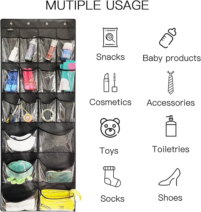 2 Pack Extra Large Hanging Over Door Shoe Organizers,closet shoe organizer shoe rack organizer shoe storage,12+6 Crytal Pockets,8Hooks,black (59"x 21.6")-HomvellaHome