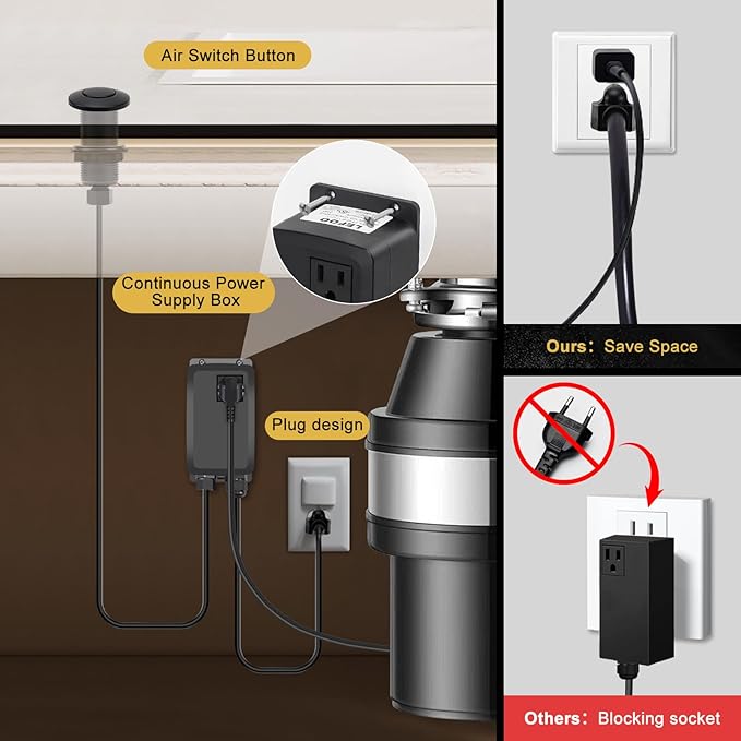 Garbage Disposal Air Switch Kit, Garbage Disposal Button, Sink Top Waste Disposer On/Off Switch, Matte Black (Stainless Steel Cover), UL Listed Air Switch Compatible with All Garbage Disposals-HomvellaHome