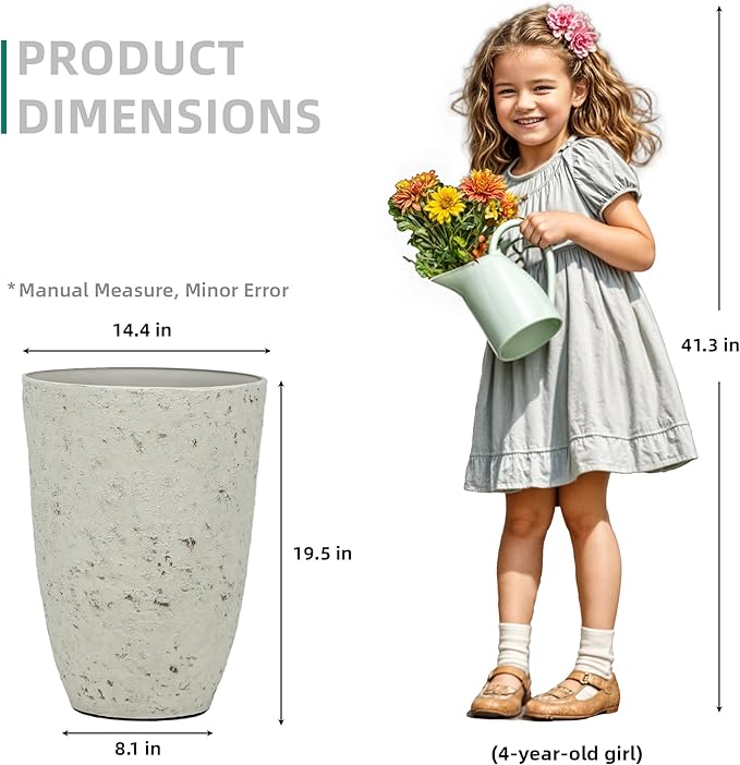 19.5" Resin Tall Planters for Outdoor Plants, Set of 2 Country White Large Flower Pots with Handmade Birch Bark Texture, Heavy-Duty and Weather-Resistant for Year Round Indoor Outdoor use-HomvellaHome