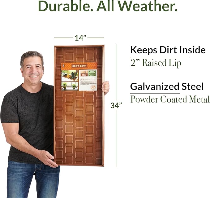 Good Directions Large Boot Tray, Squares Multi-Purpose All Weather Decorative Boot Tray, Shoes, Plants, Garage, Patio Door, Pet Bowls, 34 inch Entry Indoor Shoe Tray, Copper Finish-HomvellaHome