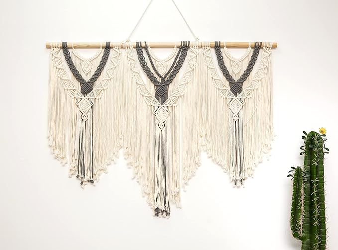 guzhiou large macrame wall hanging - Boho Tapestry Macrame Wall Decor Art- Chic Bohemian Handmade Woven Tapestry Home Decoration for Bedroom Living Room Apartment Wedding Party - 43"x32" (Beige-grey)-HomvellaHome