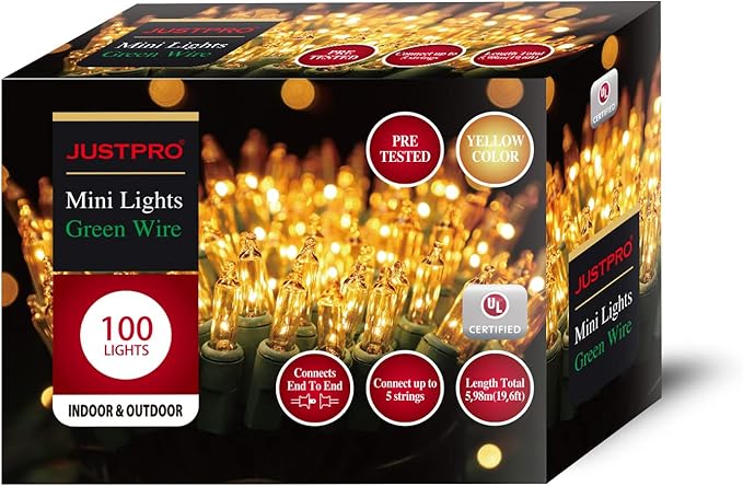 100LIGHTS Yellow Extra-Bright with End Connectors Christmas Decorative Lights 5.98m UL Certified Mini String Light Set Waterproof for Home Garden Holiday Christmas Tree Party Patio Wedding-HomvellaHome