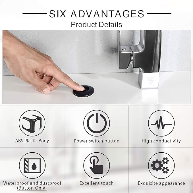 Garbage Disposal SinkTop Air Switch Kit with Long Button,Brass Made Cover,UL,Matte Black-HomvellaHome