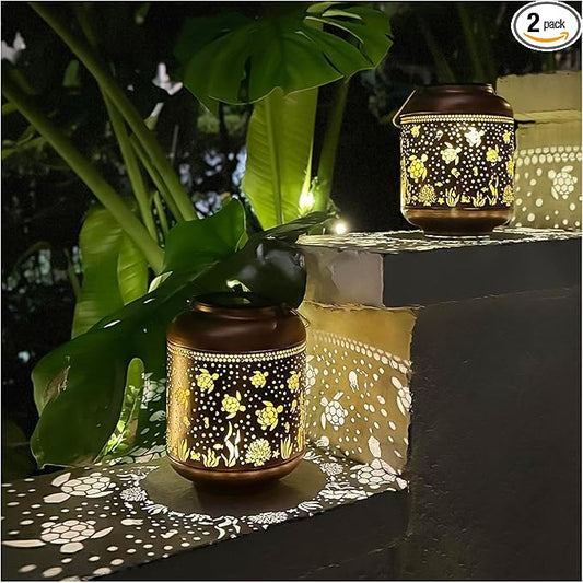 2 Pack Sea Turtle Solar Lanterns Outdoor Waterproof,Hanging Solar Lights Sea Turtle Gifts for Women Metal LED Decorative Light for Yard,Patio,Lawn,Tabletop,Pathway,Landscape,Garden Decor-HomvellaHome