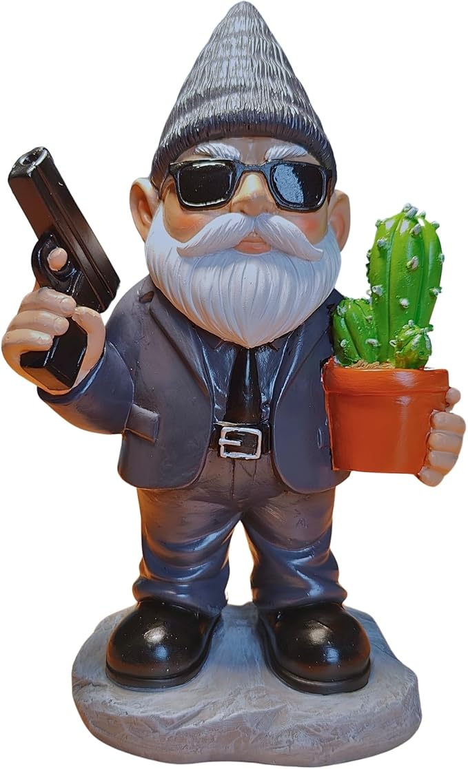 Gnome Decoration for Garden & Home - Professional Hitman Look Statue, Léon Inspired 8.7 Inch Resin Decor, Unique Outdoor Gift for Women/Men-HomvellaHome