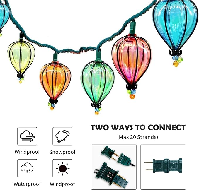 11FT Multicolor String Lights with 10 Bulbs, UL Listed Connectable Waterproof Decorative LED Lights Hanging for Backyard Patio, Indoor/ Outdoor for Christmas Wedding Party Festival Lighting(2pcs)-HomvellaHome