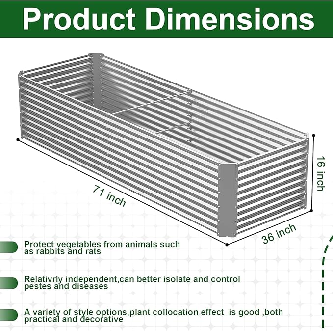 2 Pack 6x3FT Tall Galvanized Raised Garden Bed Outdoor,Metal Garden Bed for Vegetables,Steel Raised Beds for Gardening,Above Ground Garden Box for Flower-H2M-HomvellaHome