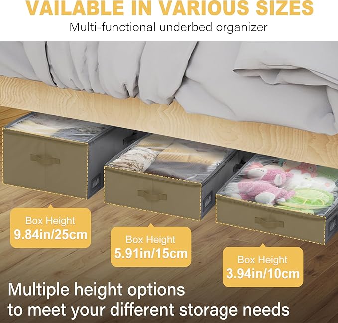 10-Inch Under Bed Organizer, Large Under Bed Storage Container, Underbed Storage Box for Seasonal Clothing, Sweaters, Shoes, Blankets, Wrapping Paper, Sheets & Toys, Yarn 33" L×17" W×10" H-HomvellaHome