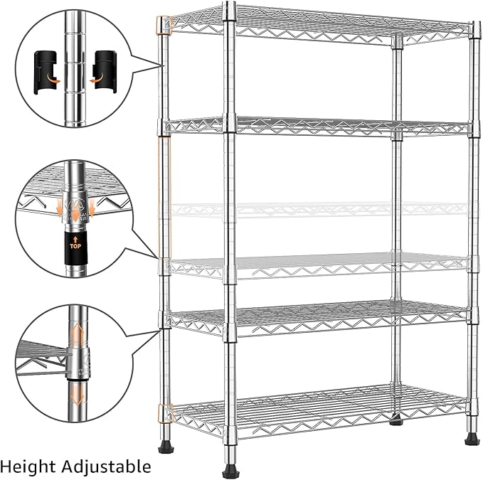1000 lbs Storage Shelving Steel Heavy Duty 4-Tier Utility Shelving Unit Steel Organizer Wire Rack for Home,Kitchen,Office,Chrome (13.7" D x 29.5" W x 47.2" H)-HomvellaHome