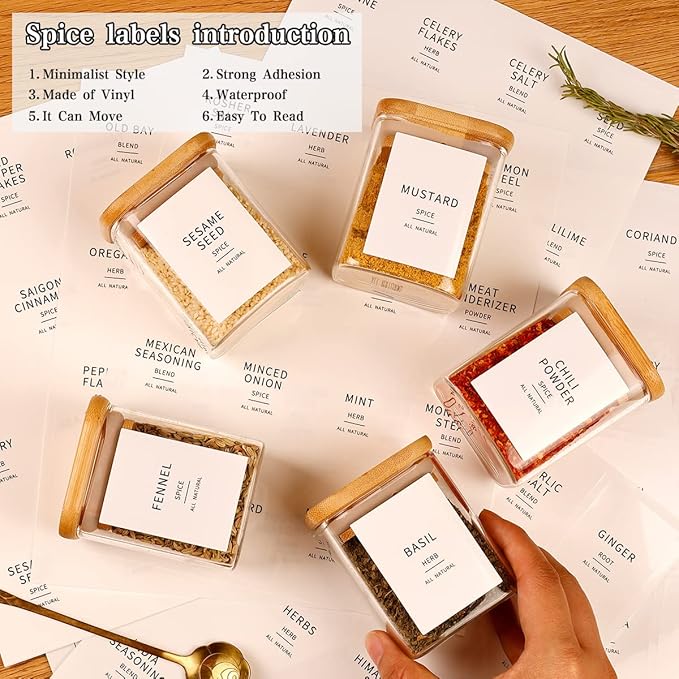 12 Pcs Square Glass Spice Jars with Natural Bamboo Lids - 9oz Airtight Herb Containers with 148 Waterproof Minimalist Spice Labels Preprinted - Empty Small Seasoning Jars for Kitchen Pantry-HomvellaHome
